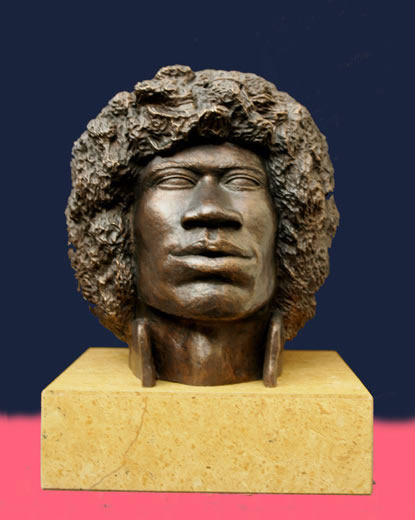 JIMI HENDRIX - 2007 - bronze portrait - 17 cm, with pedestal 20 cm - edition of 12